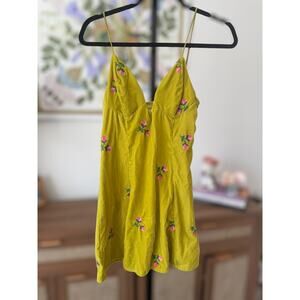 Urban Outfitters Velvet Floral Embroidered Green Mini Dress Size XS